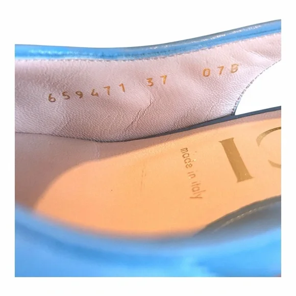 GUCCI Blue Matelasse Slingback Charlotte Heel EU 37 US 7 GG Logo Quilted Kitten